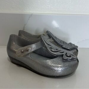Mini Melissa Kids' Silver Glitter Shoes with Butterflies size 9